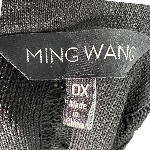 Ming Wang Black Faux Fur Cable Knit Cardigan Sweater Size 0X Glam Quiet Luxury - Picture 9 of 12